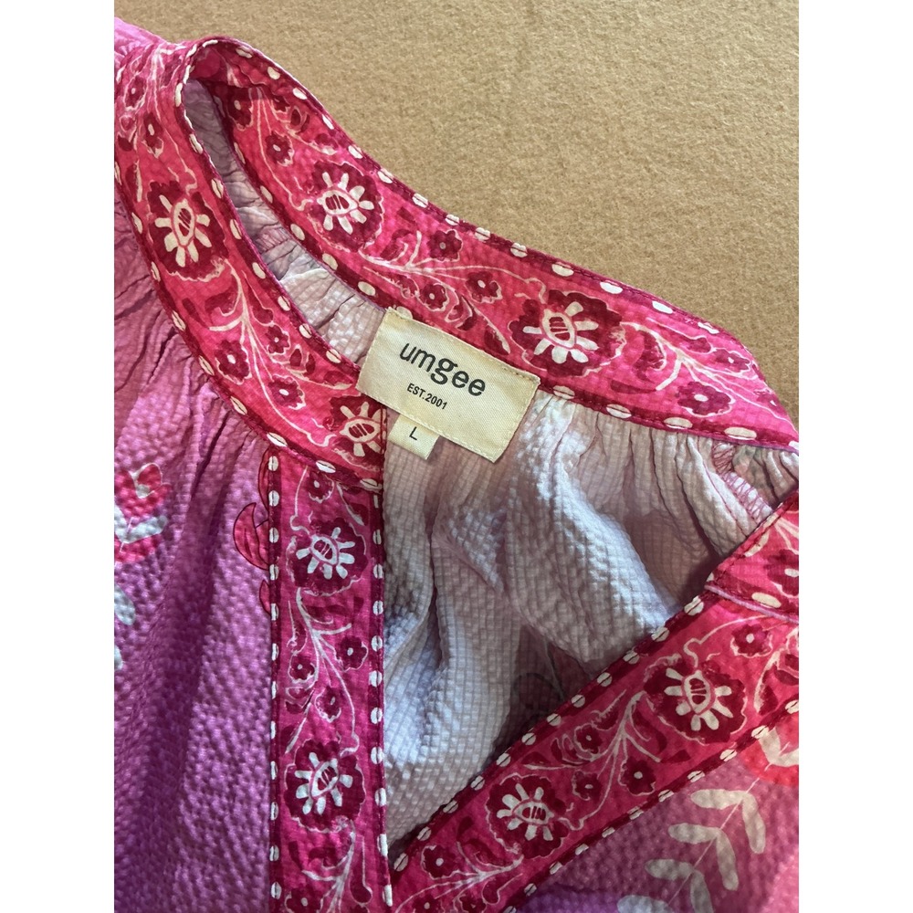 Umgee Midi Dress Womens Large Pink Excellent Boho Floral Seersucker C5766 - Picture 5 of 7